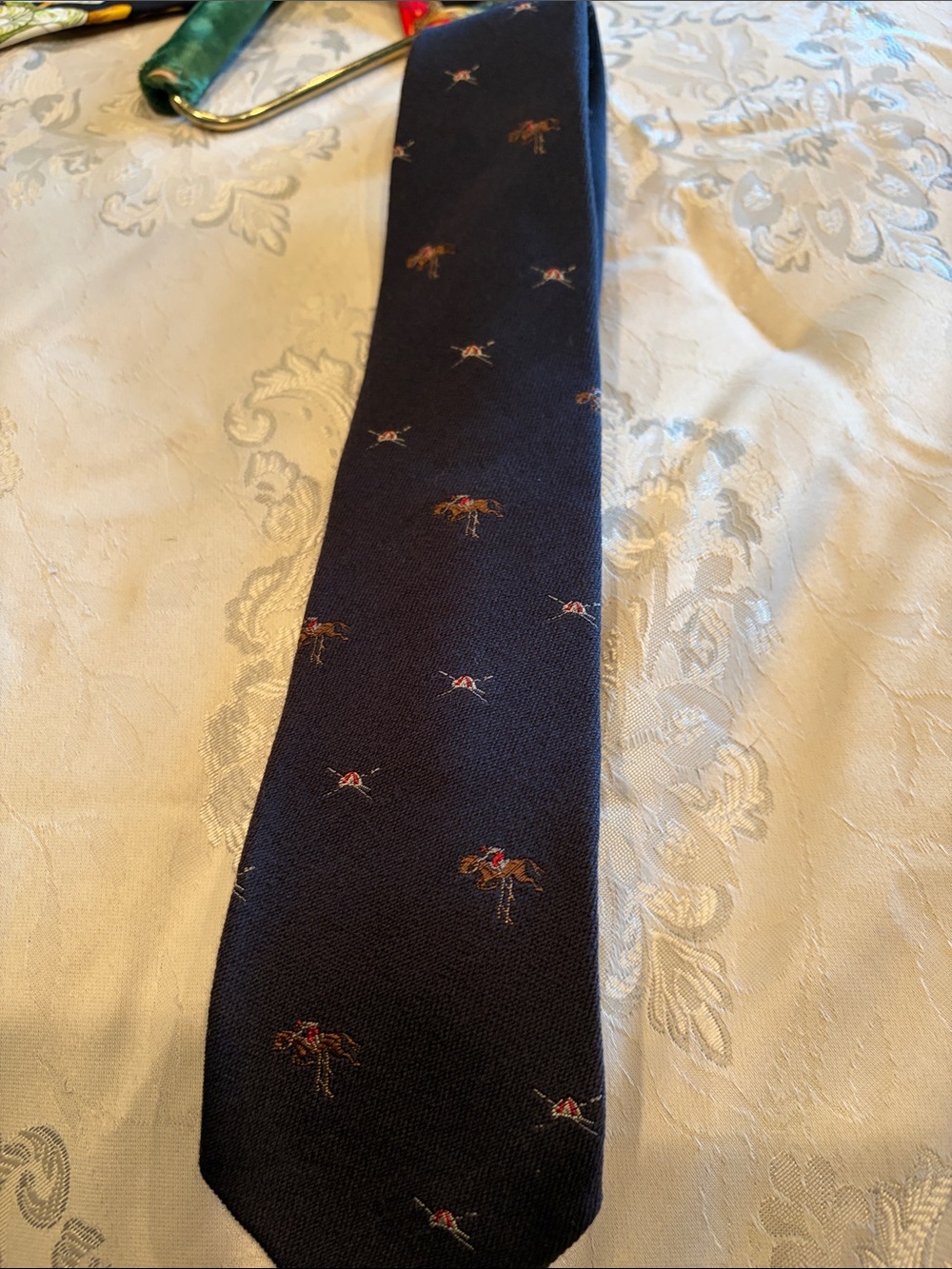 bill blass Navy Tie with Small Equestrian Embroidery